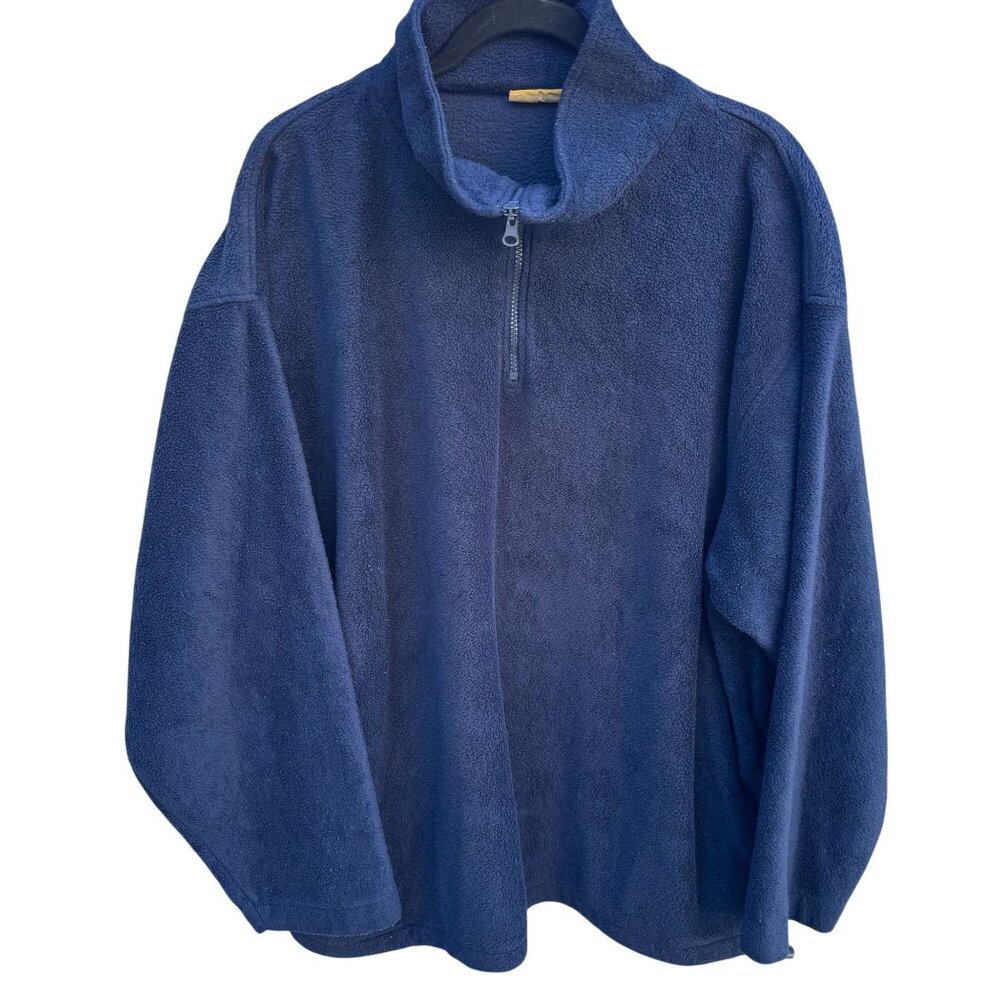 Blue Sky Navy 1/4‎ Zip Pullover Fleece Sweater XL Cozy Pocket Relaxed Fit Unisex